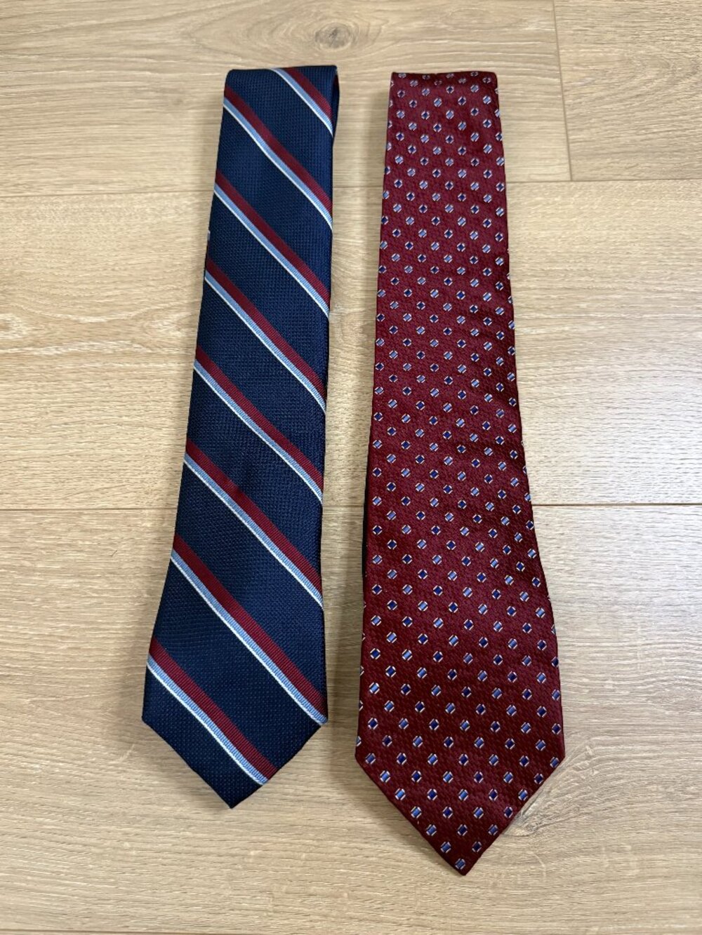 Set Of 2 Tommy Hilfiger Men's Ties Blue Stripe & Maroon Minimal Pattern Silk